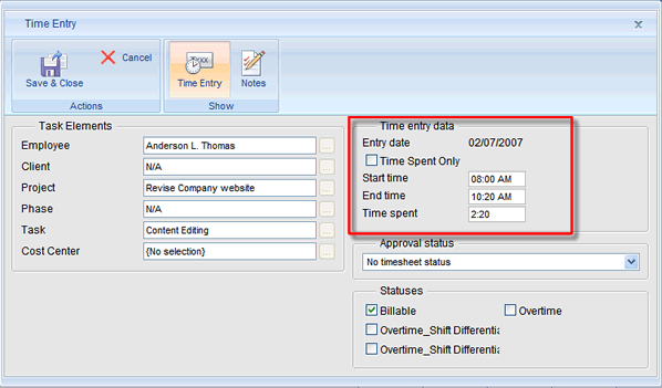 timesheet time spent field